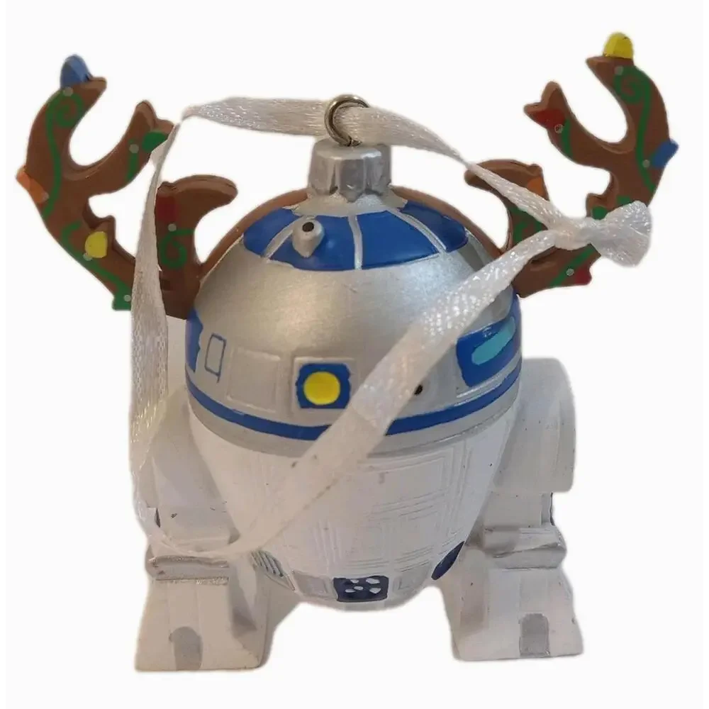 Hallmark R2 D2 Tree Ornament Blue White Plush Resin Antlers Hanging Star Wars - Picture 5 of 8